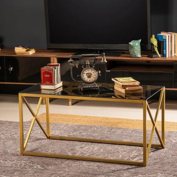 Măsuță de cafea ILIOMAR 46,6x94 cm auriu/negru