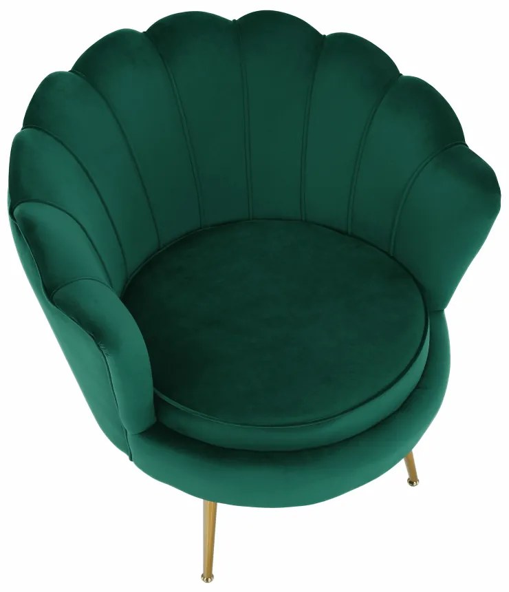 Fotoliu în stil Art-deco, catifea Velvet smarald/crom auriu, NOBLIN