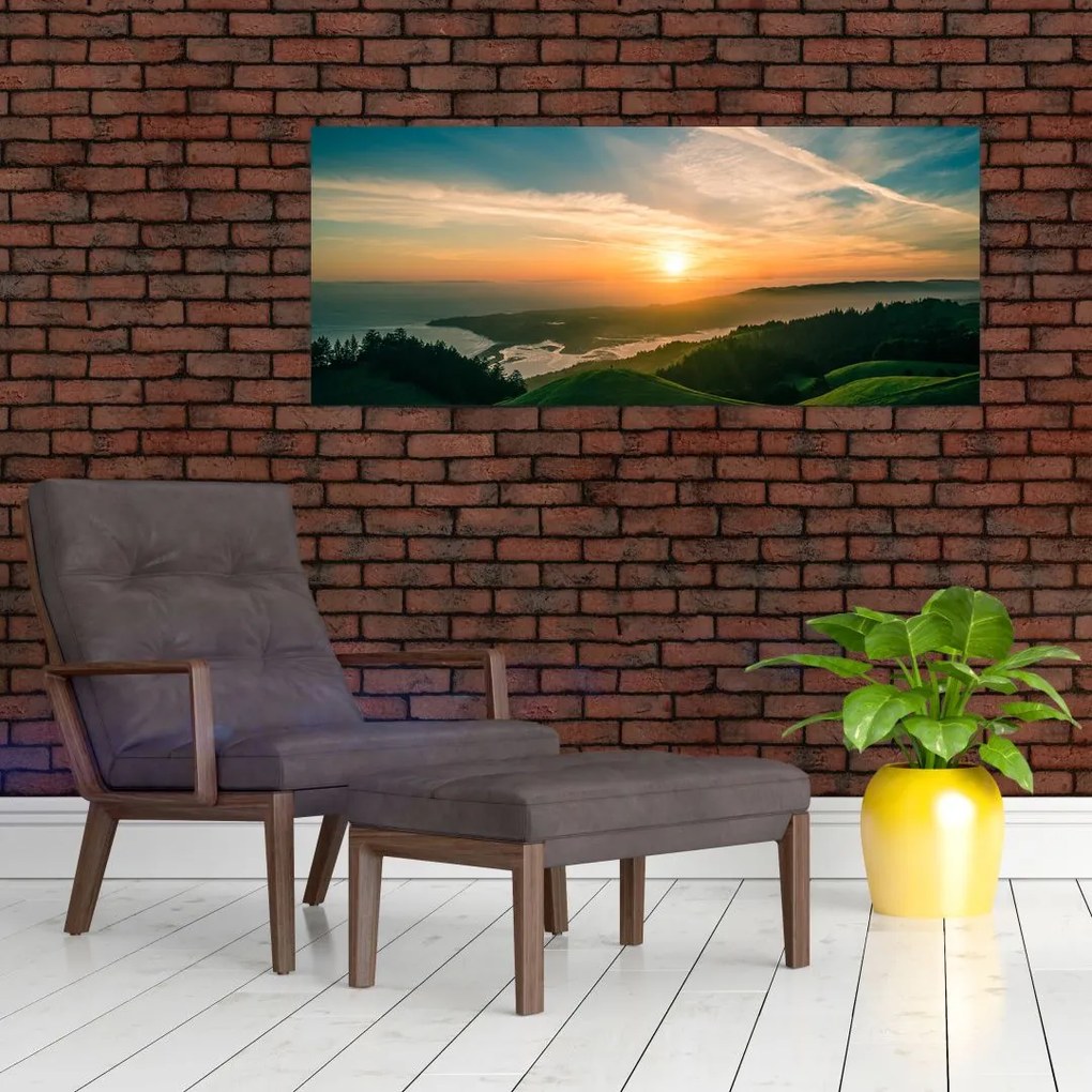 Tablou cu soarele răsărind deasupra mării (120x50 cm)