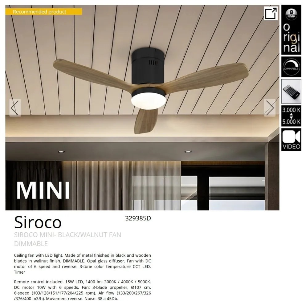 Lustra LED cu Ventilator si telecomanda Siroco MINI negru/nuc
