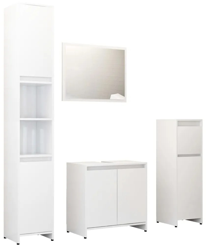 3056895 vidaXL Set mobilier de baie, 4 piese, alb extralucios, PAL