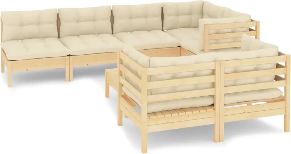 vidaXL Set mobilier de grădină cu perne crem, 8 piese, lemn masiv pin