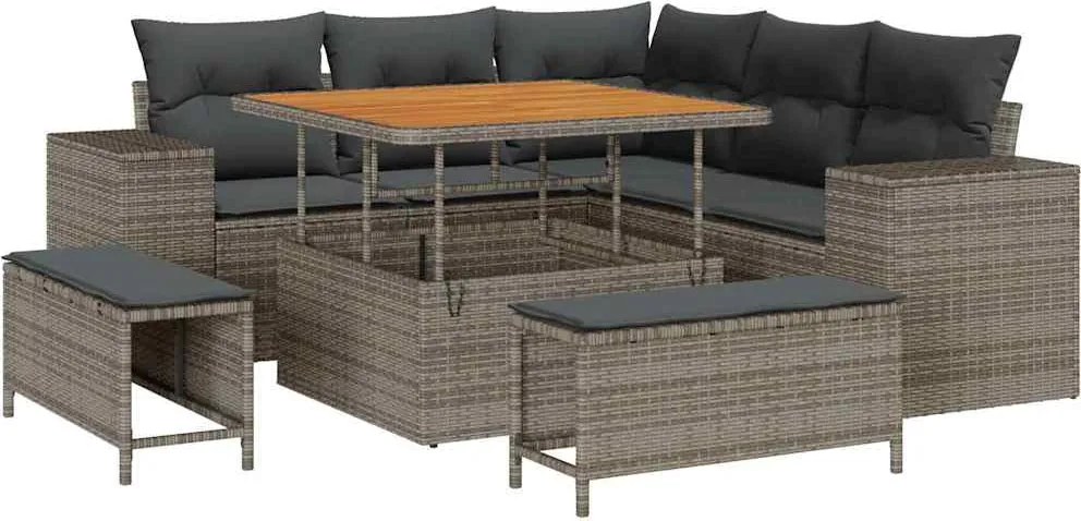 vidaXL Set de canapele pentru grădină cu pernă 8 pcs Gri poliratan