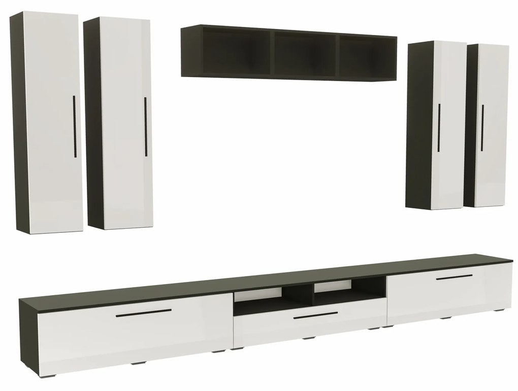 Living haaus Haga V4, Alb Lucios/Negru, MDF, L 360 cm