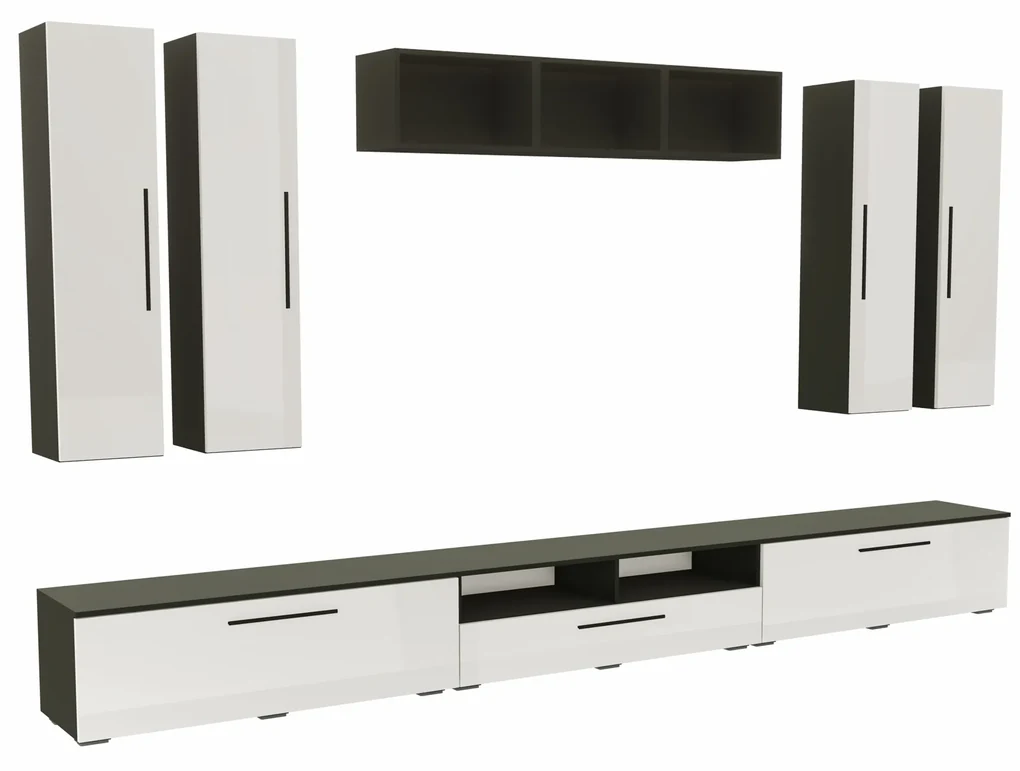 Living haaus Haga V4, Alb Lucios/Negru, MDF, L 360 cm