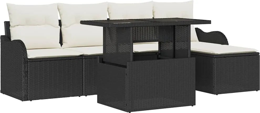 vidaXL Set de Locuri pentru Exterior cu pernă 6 pcs Negru Rattan poli