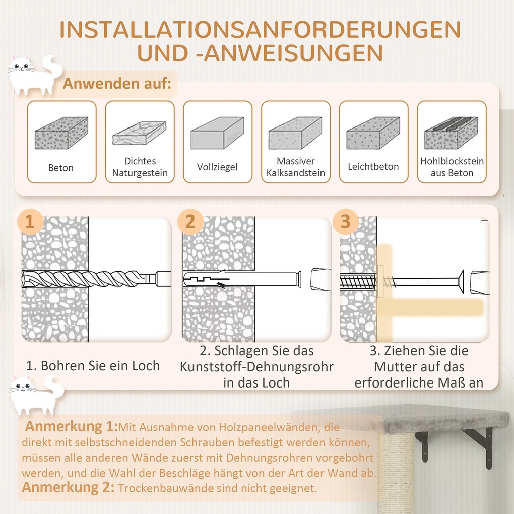 PawHut Perete de cățărat pentru pisici 7 piese set de cățărat pentru pisici cu cușcă, platformă, platformă Gri | Aosom Romania