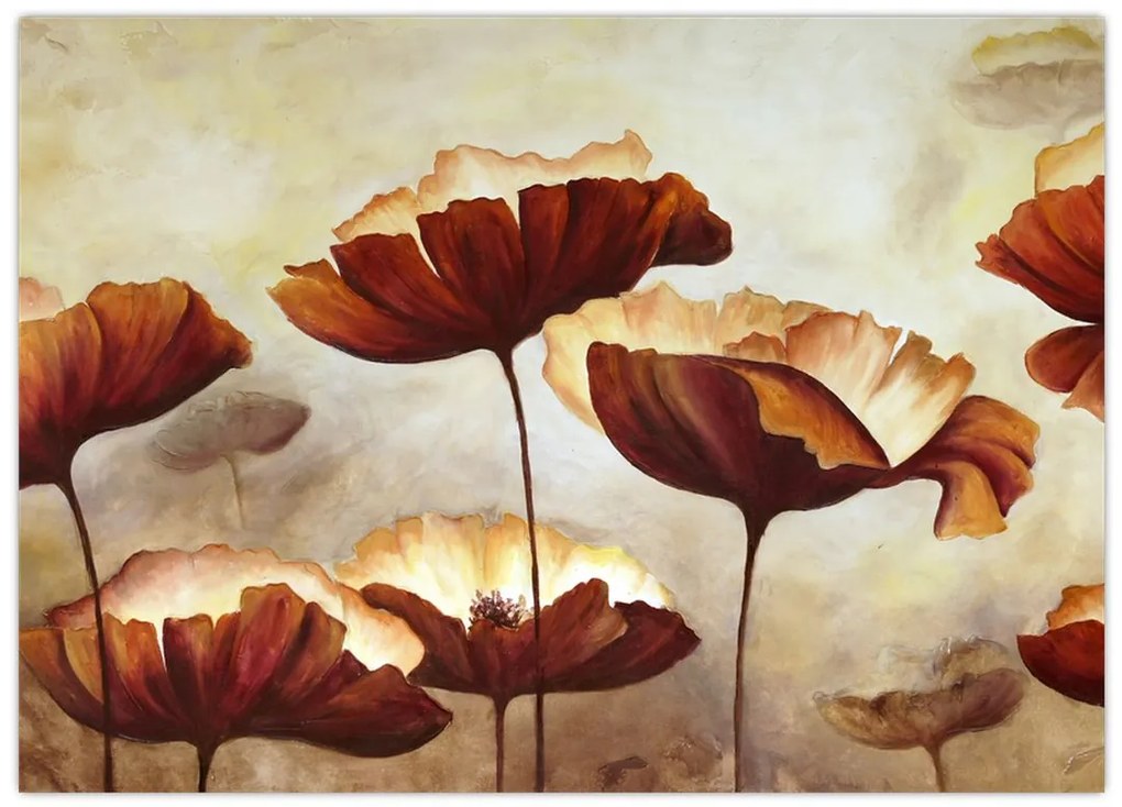 Tablou pe sticlă flori roșii (70x50 cm)