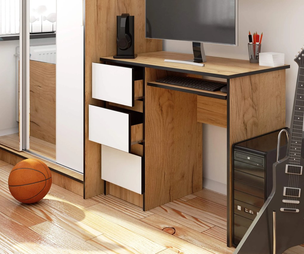 Masă PC Benicio (Stejar craft + Alb) (S). 1070961