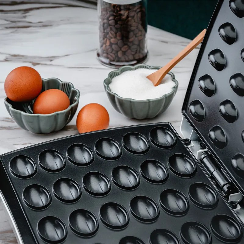 Aparat pentru copt 24 forme coji de nuci Rosberg Premium R51442E, 1200W, Placi antiadere, Alb