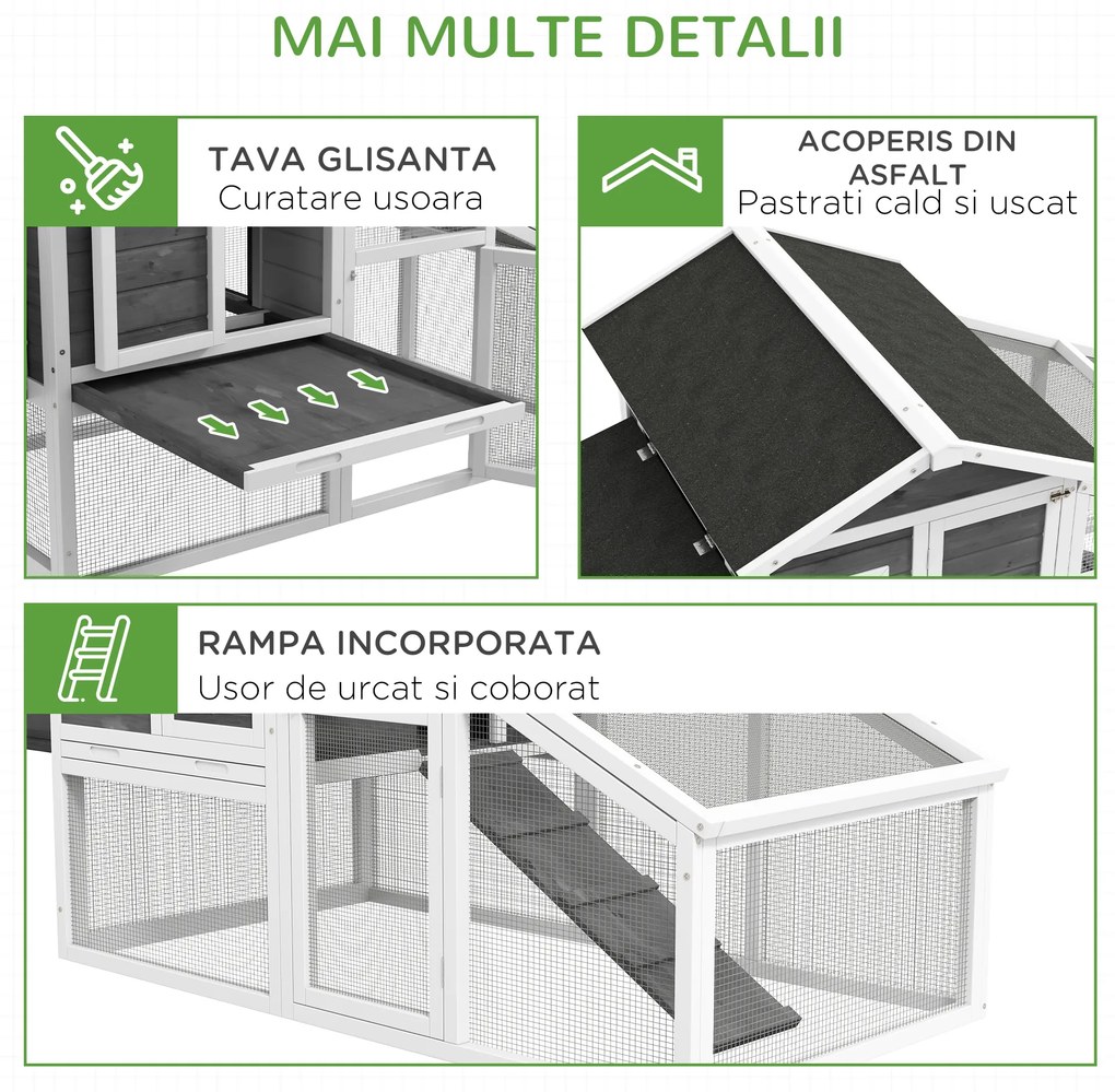 PawHut Cusca pentru Gaini Outoare sau Rate, Cotet Prefabricat din Lemn de Brad cu Acoperis Impermeabil, 178x95x100 cm, Gri