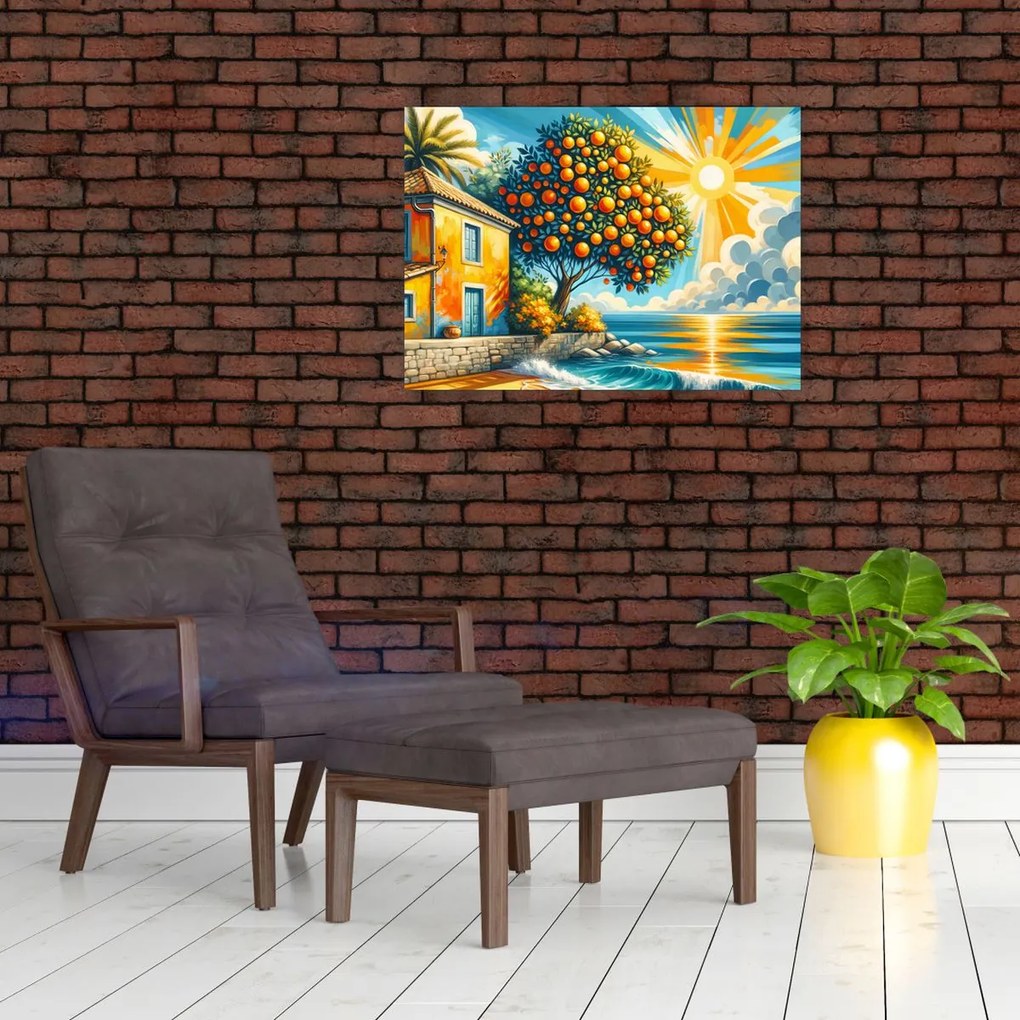 Tablou pe sticlă - Casă cu portocale I. (70x50 cm)