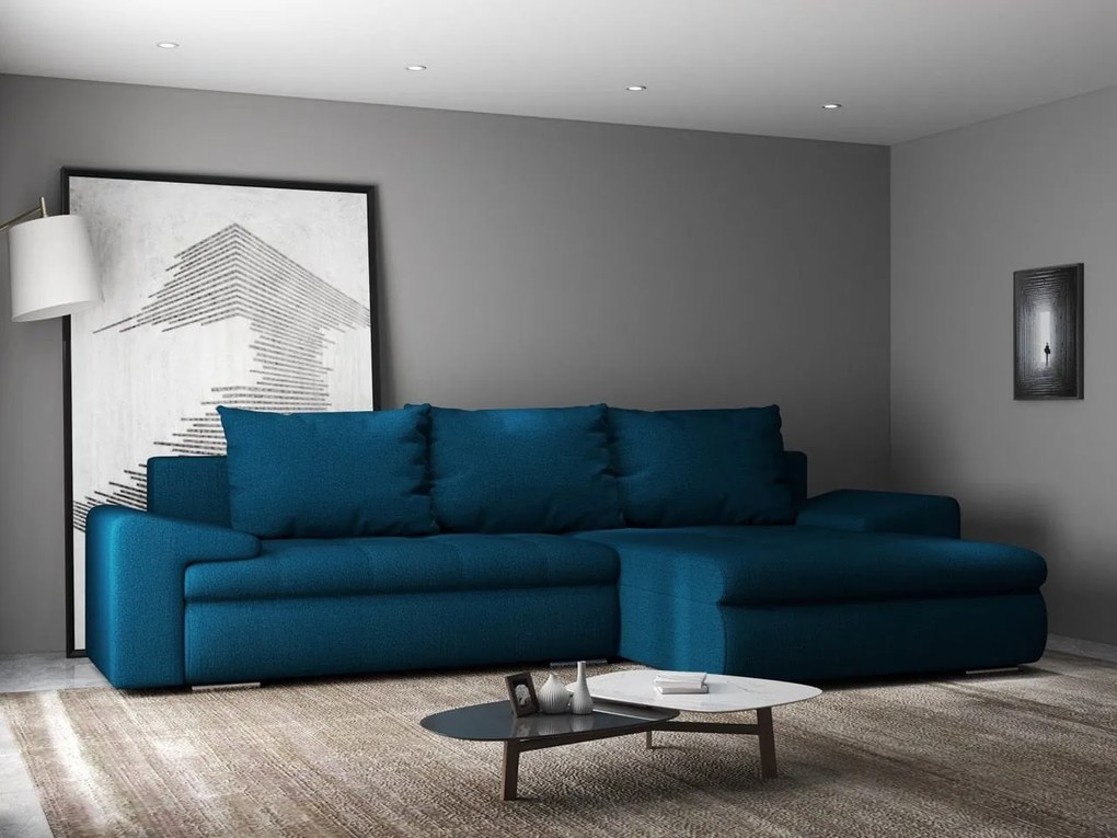 Colțar extensibil dumonde cu ladă de depozitare si sezut confortabil din spuma high-density, Leonardo Enjoy Petrol 260x185 cm II