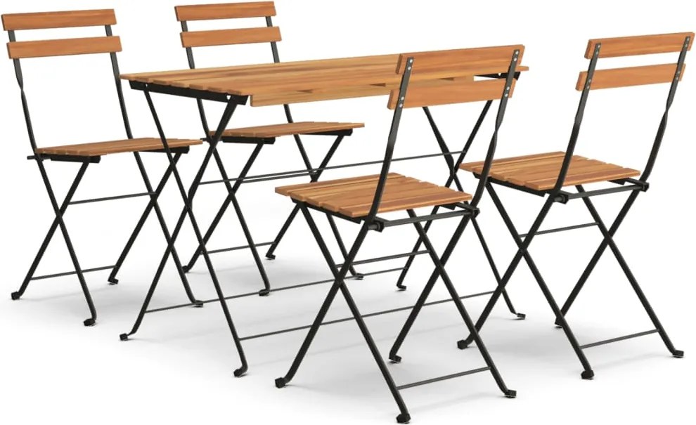 vidaXL Set de bistro pliabil, 5 piese, lemn masiv de acacia și oțel
