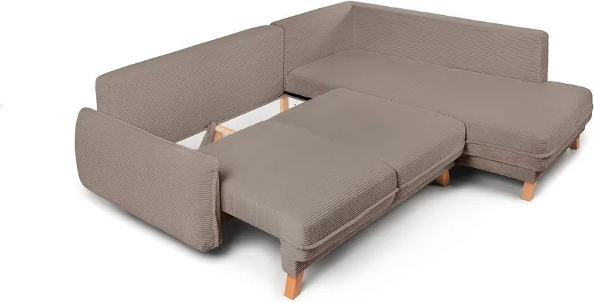 Colțar taupe extensibil/cu spațiu de depozitare cu tapițerie din catifea reiată (cu colț pe partea stângă/în formă de ”L”) Tori – Bonami Selection