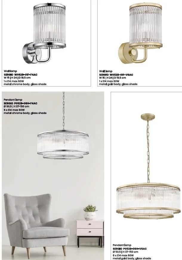Lustra, Candelabru elegant design modern SERGIO auriu P0528-03A-V6AC ZL