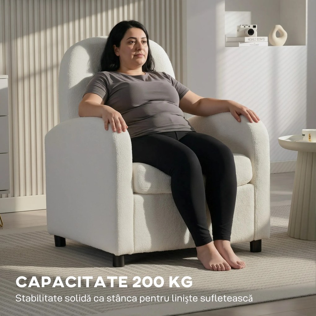 HOMCOM Fotoliu Tapițat cu Spațiu Ascuns, Spătar Înalt, Fotoliu Modern cu Brațe și Pernă Lombară, Material Teddy, pentru Dormitor și Sufragerie, Crem | Aosom Romania