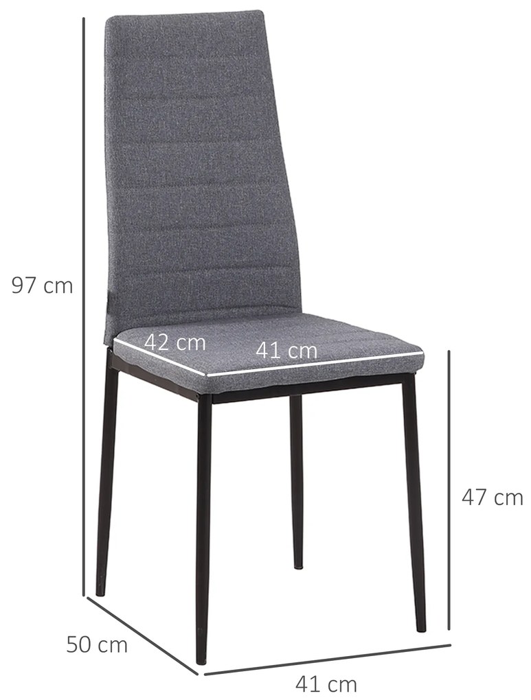 HOMCOM Set 4 Scaune Tapițate, Căptușite pentru Camera de Zi, Moderne, din Metal și Material Textil, 41x50x97 cm, Gri | Aosom Romania