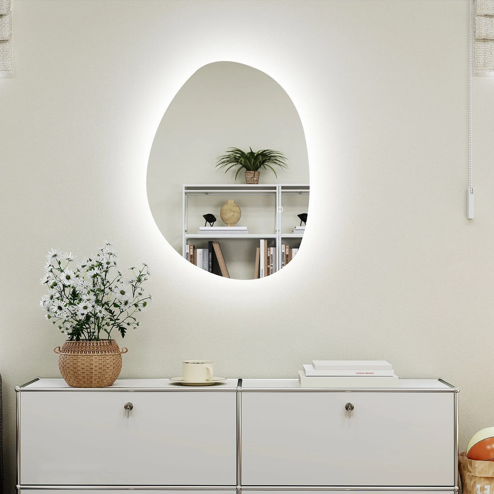 HOMCOM Oglindă de Baie LED cu Comutator Tactil Inteligent și  Intensitate Reglabilă, 80x5x60 cm, Argintiu | Aosom Romania