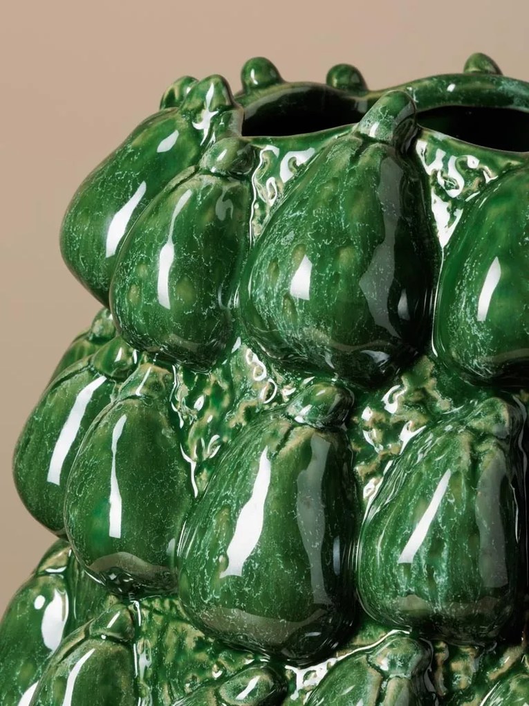 Vază decorativă din ceramică glazurată, model cu pere verzi, H30/D35 cm