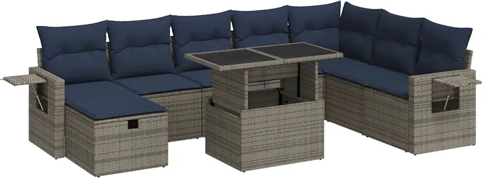 vidaXL Set canapele de grădină cu perne, 9 piese, gri, poliratan