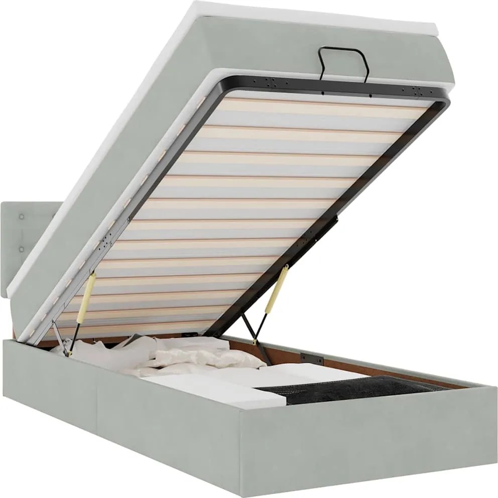 vidaXL Cadru de pat otoman cu saltea Gri deschis 90x200cm catifea