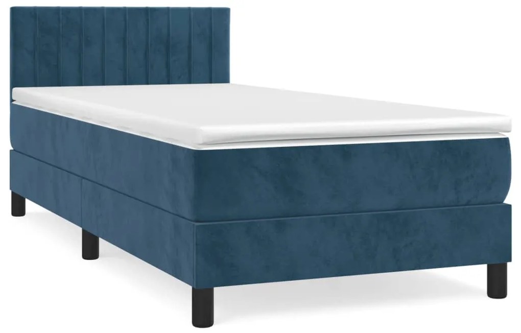 3141405 vidaXL Pat box spring cu saltea, albastru închis, 90x200 cm, catifea