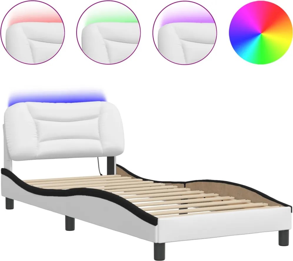 vidaXL Cadru de pat cu LED fără saltea Hvar alb/negru 90x190 cm
