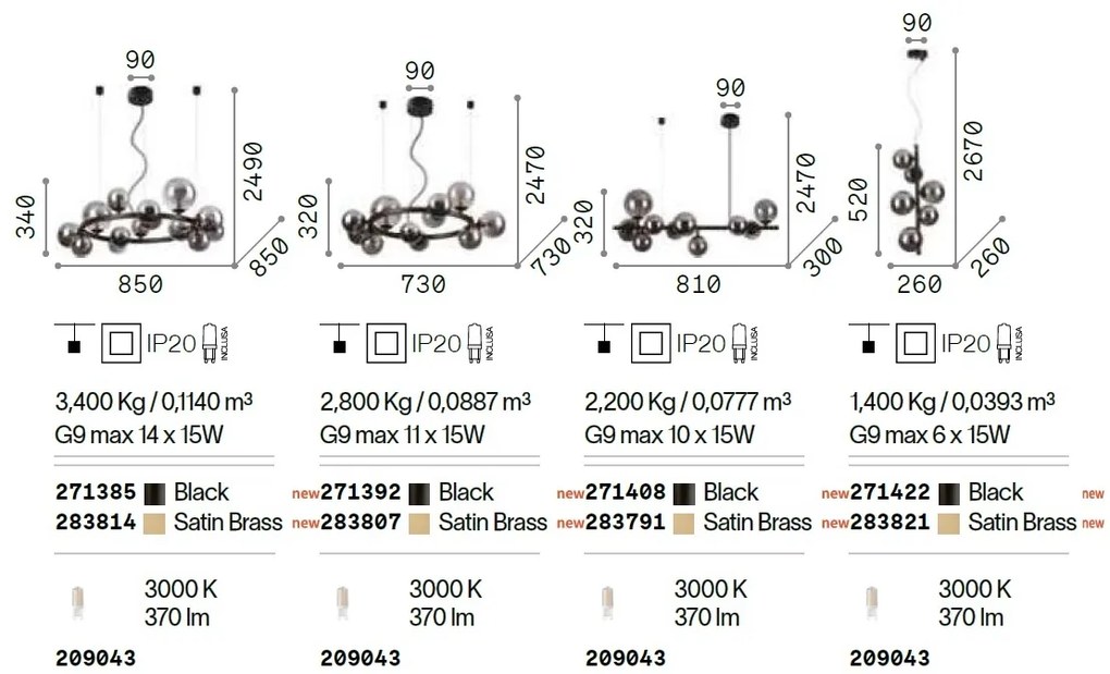 Lustra moderna cu 14 surse de lumina PERLAGE SP14 OTTONE