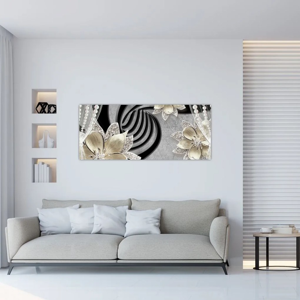 Tablou - 3D Flori aurii (120x50 cm)