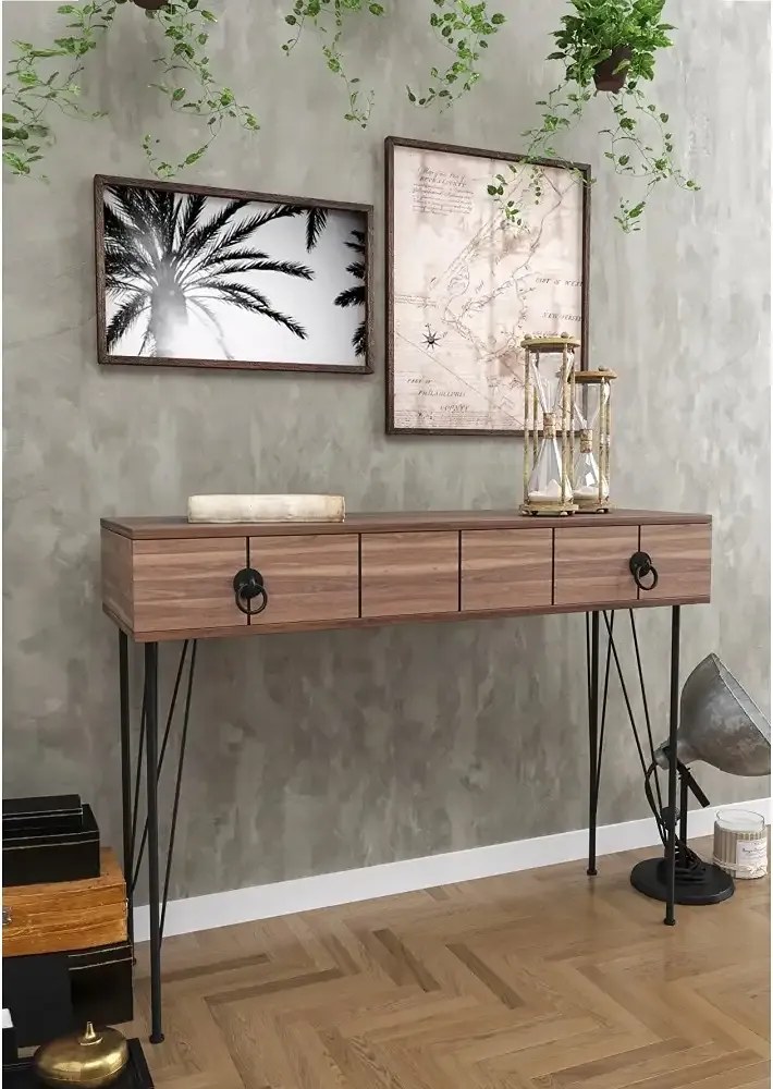 Consola hol Aida cu sertar culoare nuc si negru