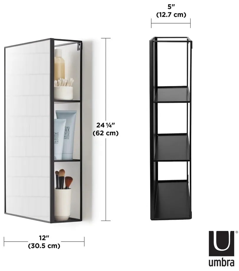 Oglindă de perete cu raft 30x62 cm Cubiko – Umbra