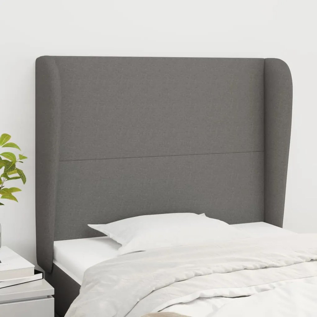 vidaXL Tăblie de pat cu aripioare gri închis 83x23x118/128 cm textil