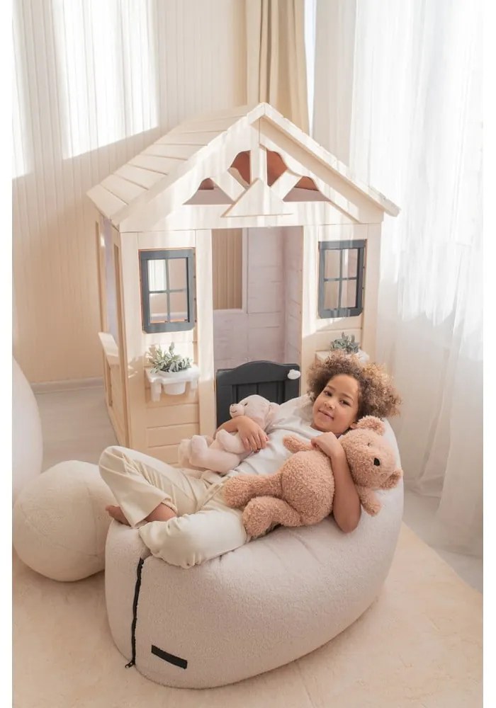 Fotoliu puf pentru copii maro cu tapițerie din țesătură bouclé Clip Clap 90 – SLOWDOWN