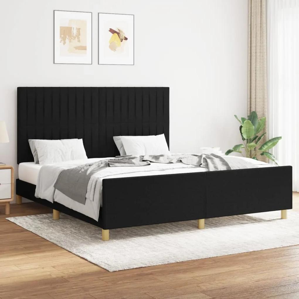 Cadru de pat cu tablie, negru, 160x200 cm, textil Negru, 160 x 200 cm, Benzi verticale
