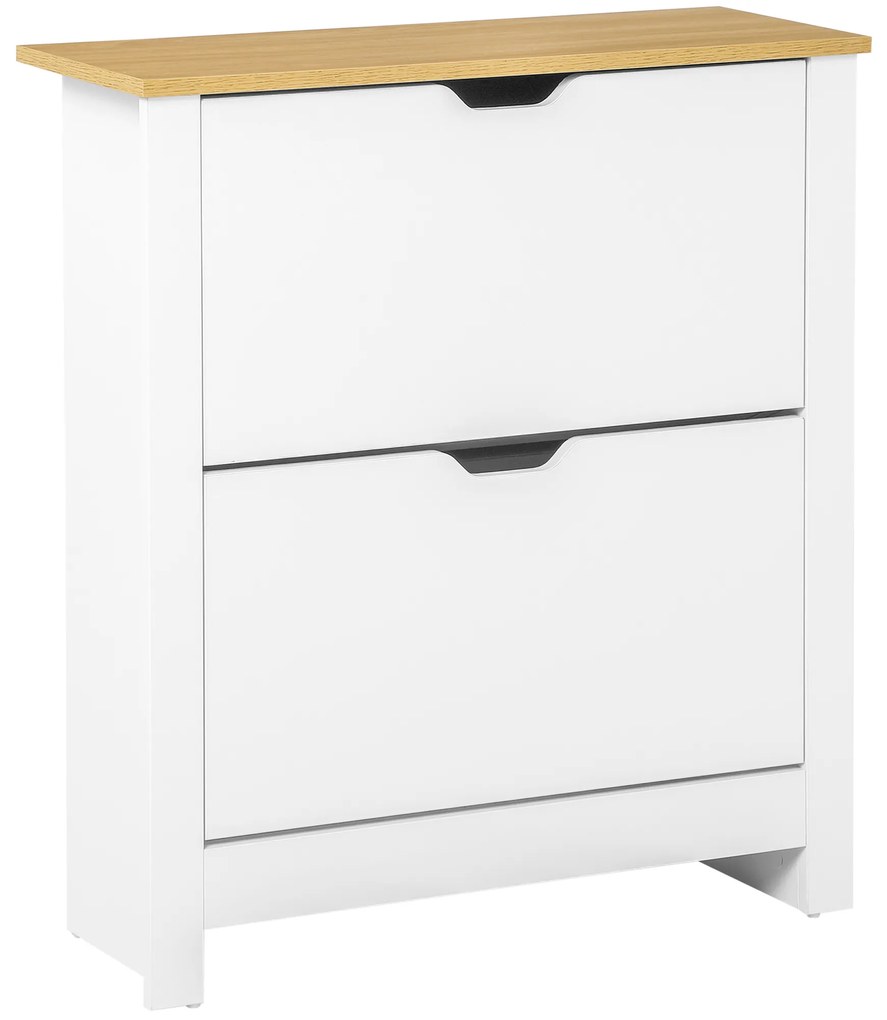 HOMCOM Dulap pentru pantofi cu 2 compartimente, capacitate 12 perechi, 72x26x80 cm, alb + maro | Aosom Romania