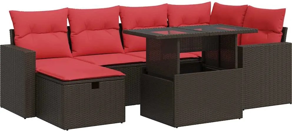 vidaXL Set canapele grădină perne 7 piese maro, poliratan/lemn acacia