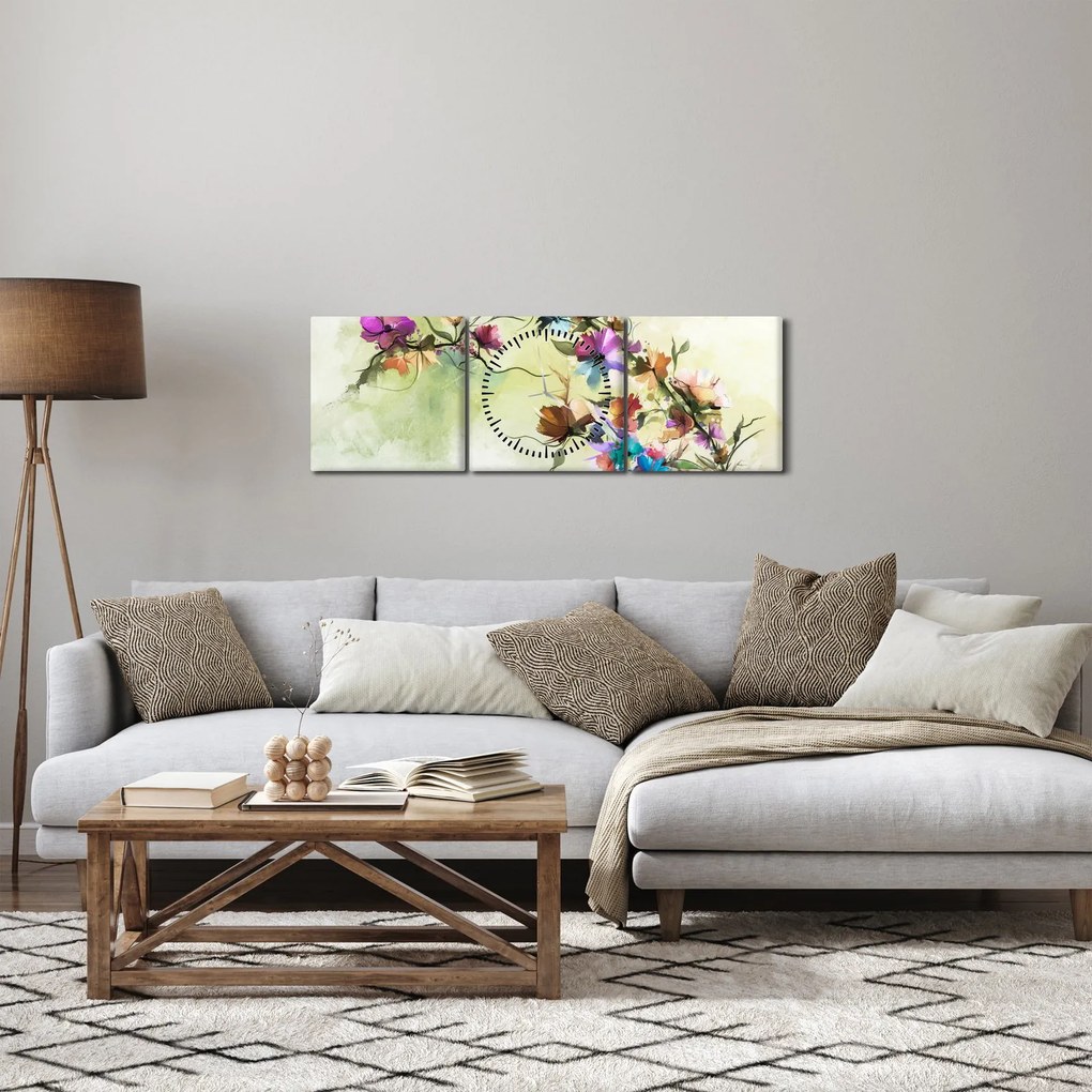 Tablou - Pictua cu flori (cu ceas) (90x30 cm)