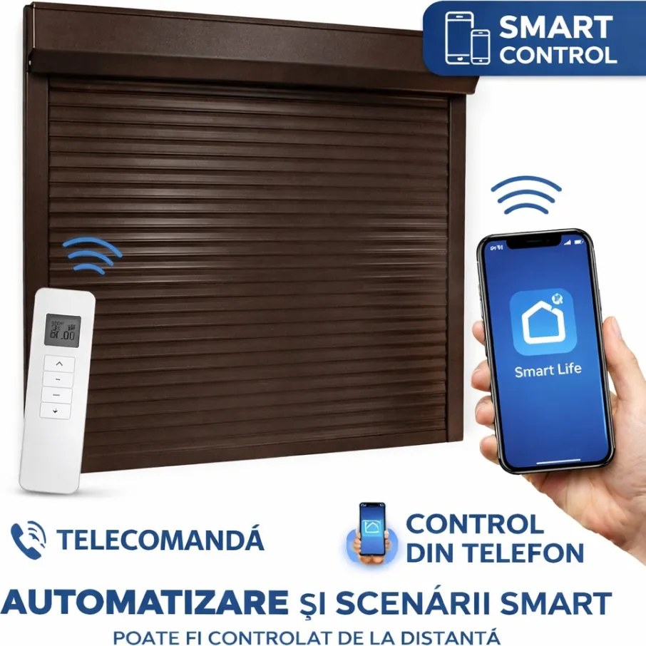 Rulou Exterior Aluminiu Maro cu Motor, Telecomandă și Control din Telefon