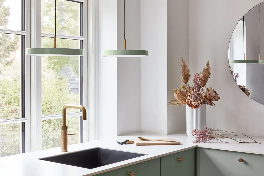 Lustra LED design scandinav Asteria medium - nuance olive/ auriu