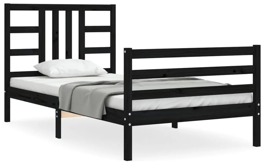 3193915 vidaXL Cadru de pat cu tăblie, negru, 100x200 cm, lemn masiv