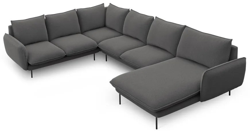 Coltar tapitat Vienna 7 locuri picioare negre – L330 x l235 x h95