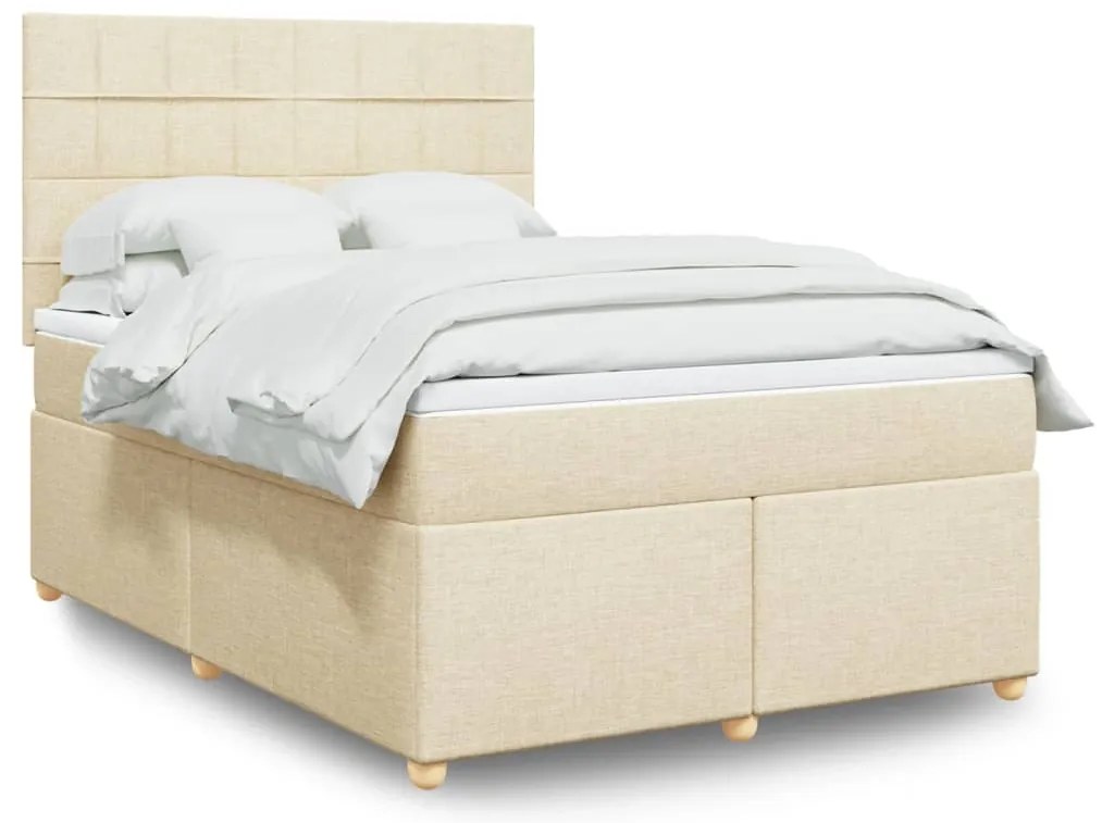 vidaXL Pat continental cu saltea, crem, 140x200 cm, material textil