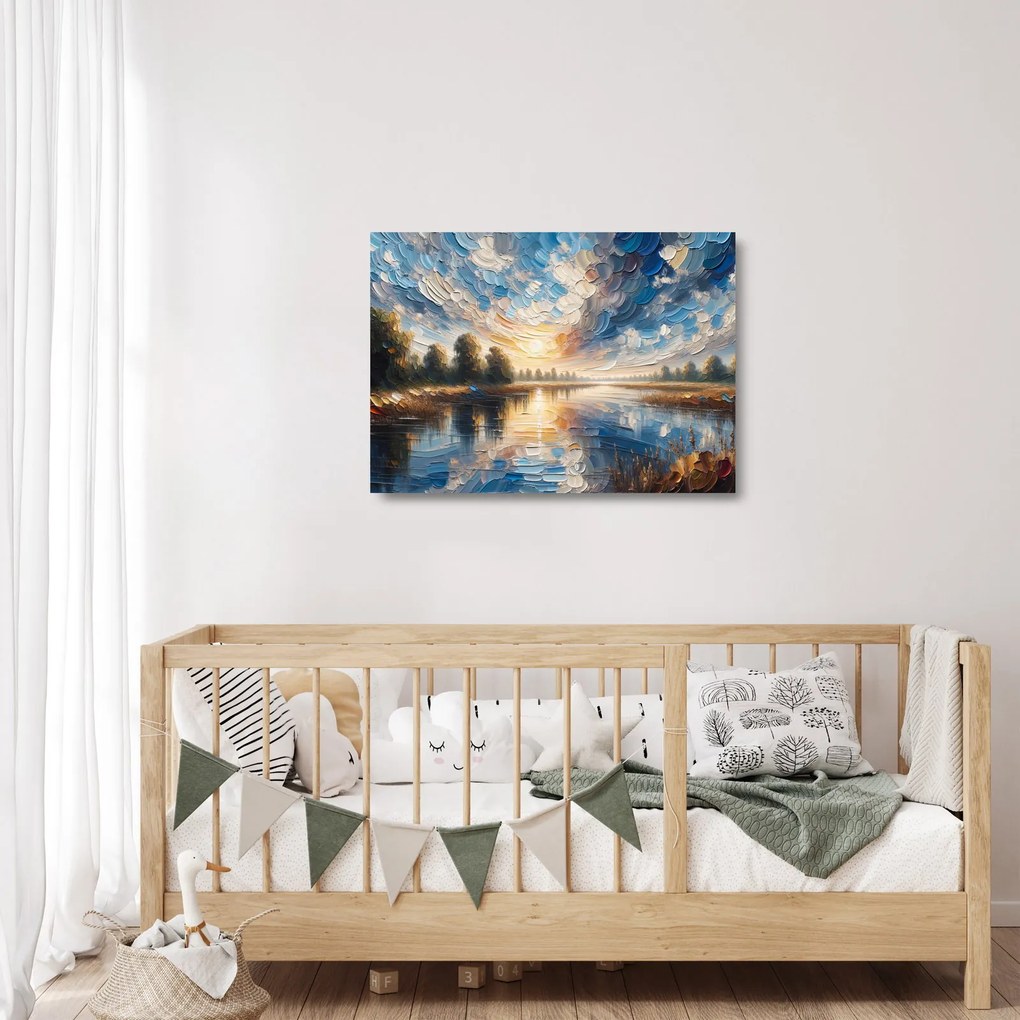 Tablou pe sticlă - Pictură cu soarele deasupra apei (70x50 cm)