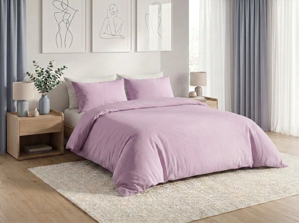 Lenjerie de pat din bumbac CALMORA violet deschis Dimensiune lenjerie de pat: 2 buc 70 x 90 cm | 200 x 200 cm