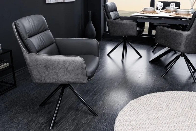 Set 2 scaune pivotante Big George, microfibra/ piele antracit