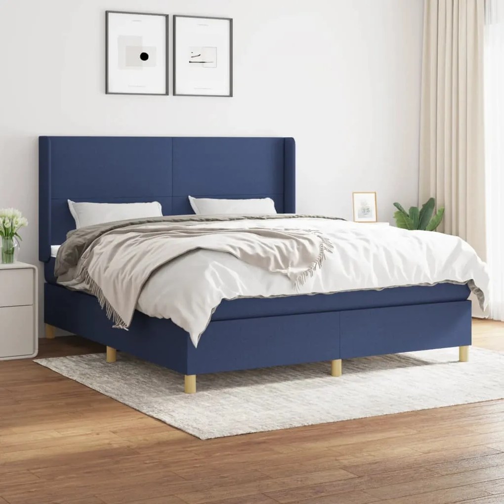 vidaXL Pat box spring cu saltea, albastru, 180x200 cm, material textil
