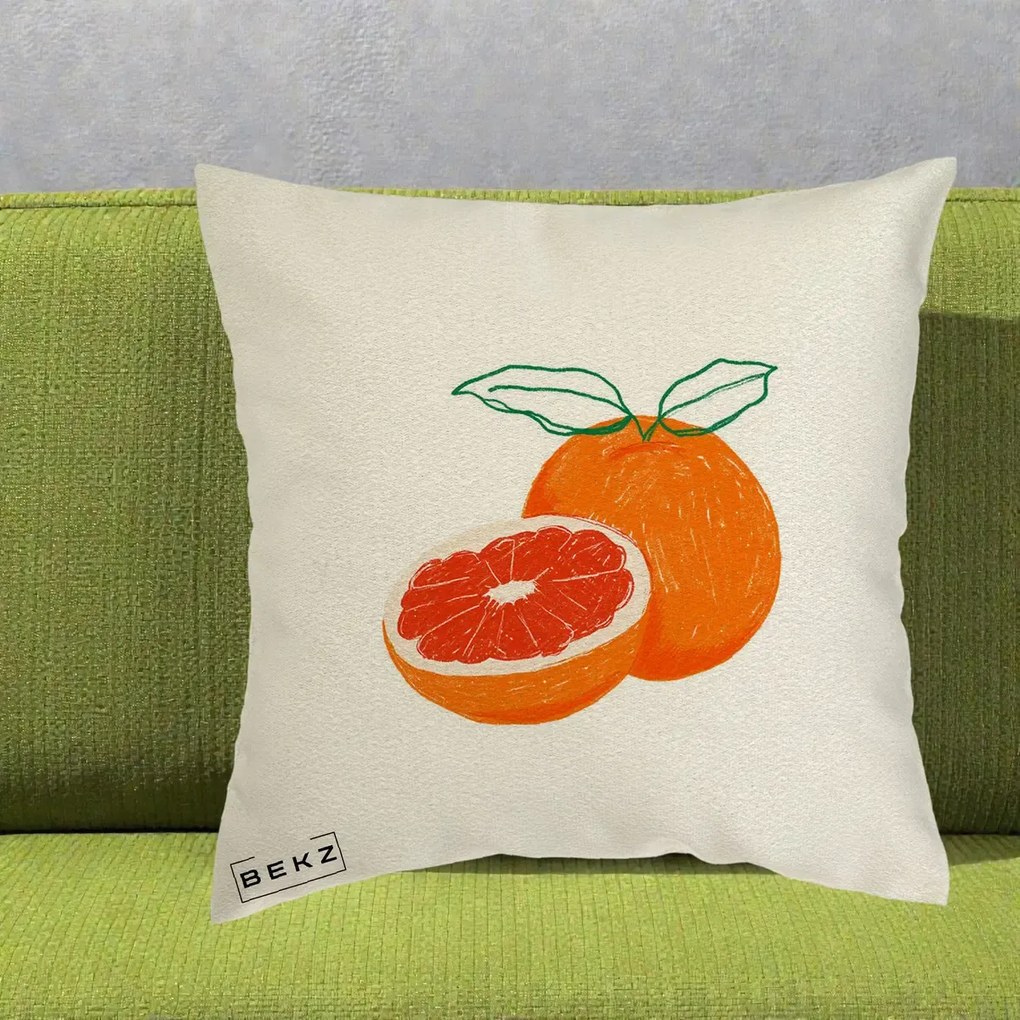 Perna Decorativa Grepfrut Citrus, 40x40 cm, Ecru, Husa Detasabila, Perna Inclusa, BEKZ®