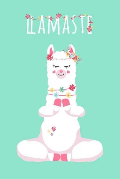 Ilustrație cute cartoon lama alpaca in youga, Anna Morozova