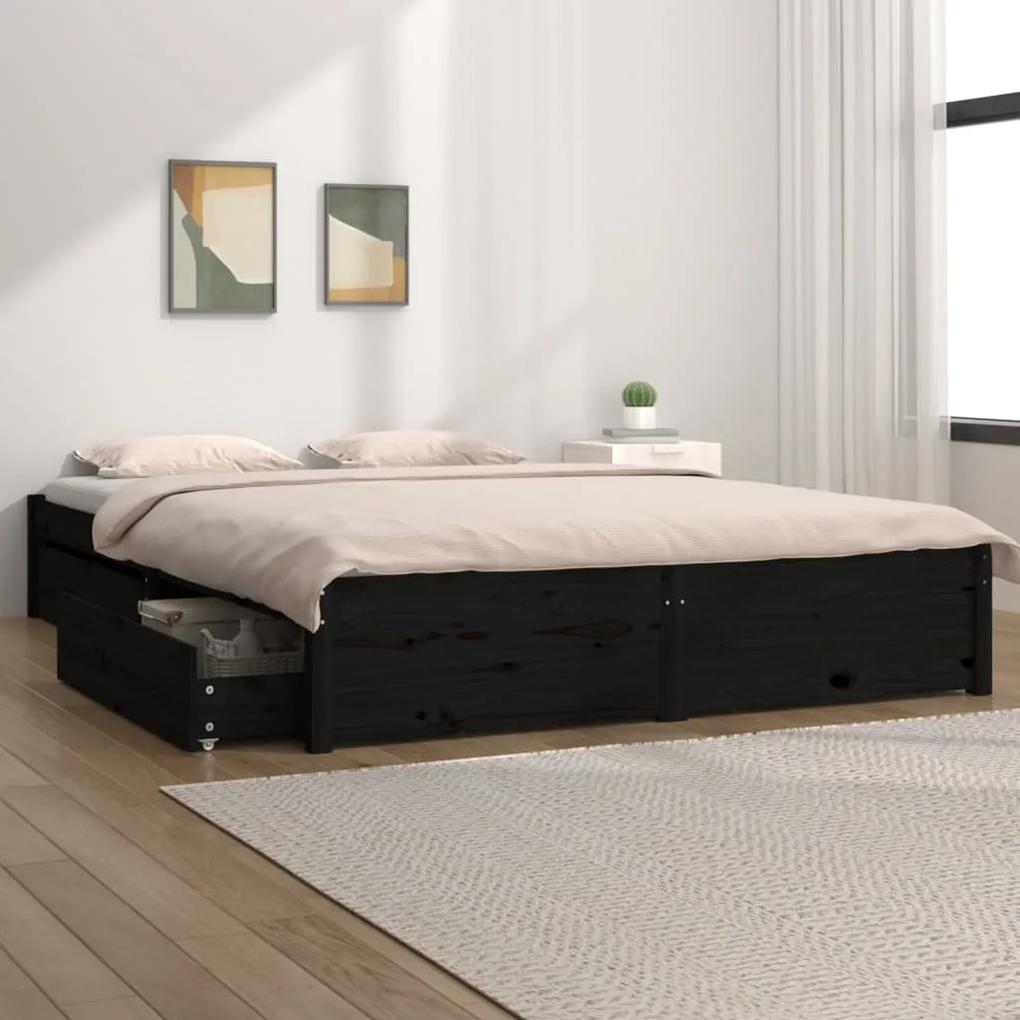 3103517 vidaXL Cadru de pat cu sertare, negru, 140x200 cm